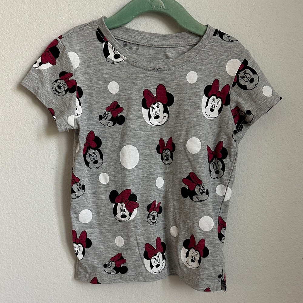 Disney Girls' Grey Minnie Mouse Tee with Pink Bows